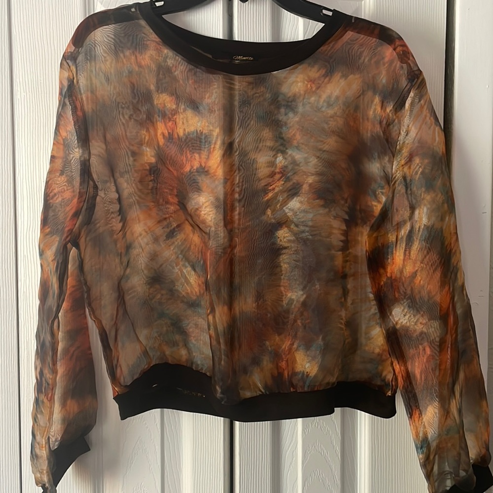 Mesh Tie Dye Long Sleeve Mid-Crop